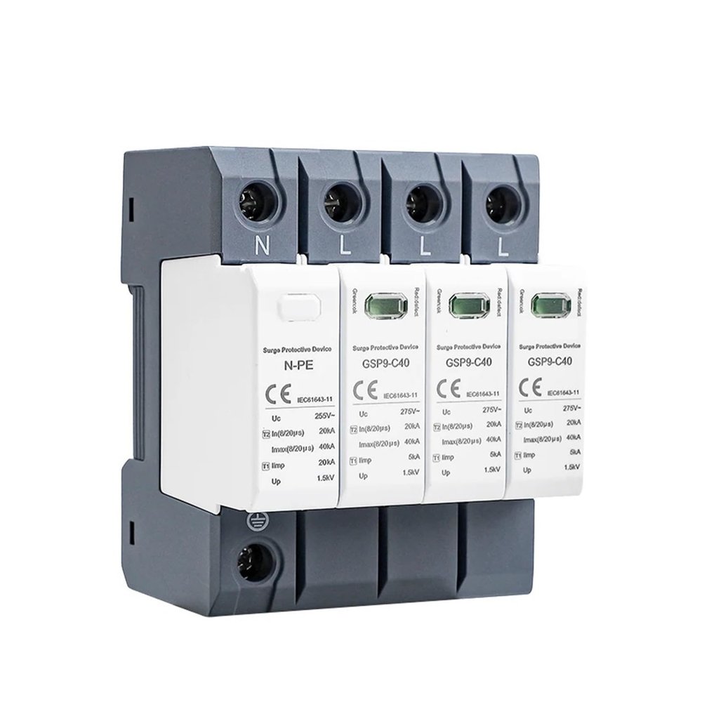 Boartechs Voltage Surge Arrester Device GSP9 4Pole Surge Protector 20KA-40KA SPD AC275V AC385V 400V 440V SPD House Surge Protector 1P+NPE Din Rail(4P AC275V 40KA)