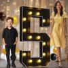 Pooqla 4 FT Light Up Marquee Numbers, Black Marquee Number Lights 4 Feet Tall for 5th 15th 50th Birthday, Giant Letter Big Mosaic Numbers for Balloons Party Anniversary Wedding Decorations, Number 5 view 1