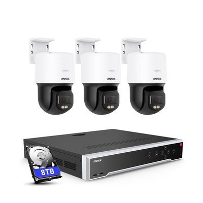 ANNKE 3K Security Camera System with PT Auto-Tracking, 3pcs 340Pan 105Tilt PoE Cameras Home Surveillance Wired Outdoor, 32CH H.265+ NVR, 2-Way Audio, Color Night Vision,(8TB HDD Included)