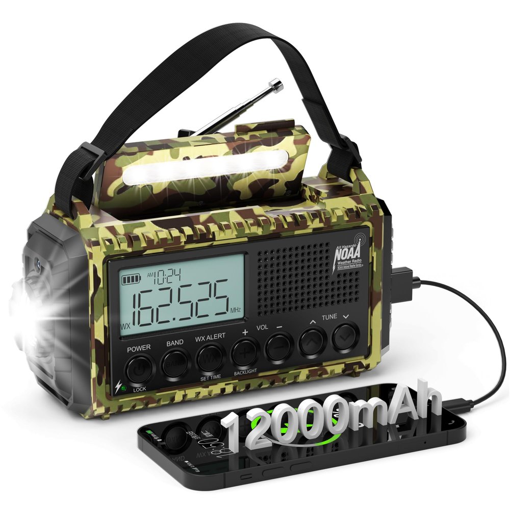 Emergency Weather Radio with NOAA Alert, 12000mAh/44400mWh Solar Hand Crank