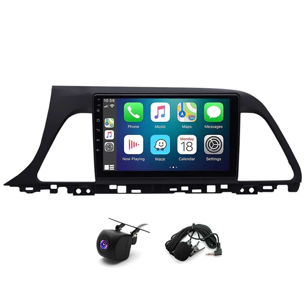 2+32G Android 13 Double Din Car Stereo GPS Navigation Compatible with Sonata 15-17 with Wireless CarPlay iOS/Android Auto 9" Touch Screen Car Radio Audio Receiver Bluetooth WiFi + Camera,Microphone