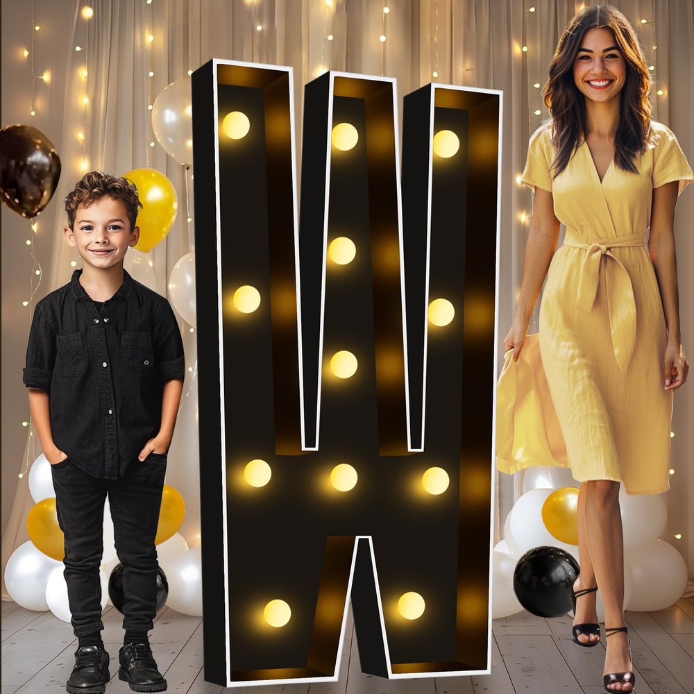 Pooqla 4FT Marquee Light Up Letters, Black Large Letter W Party Decorations