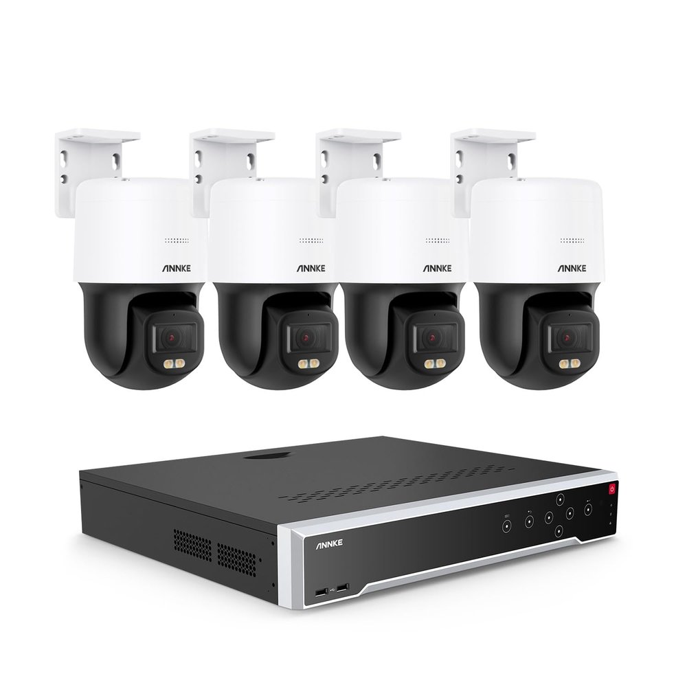 ANNKE 3K Security Camera System with PT Auto-Tracking, 4pcs 340Pan 105Tilt PoE Cameras Home Surveillance Wired Outdoor, 32CH H.265+ NVR, 2-Way Audio, Color Night Vision,(HDD Not Included)