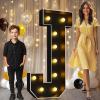 Pooqla 4 FT Marquee Light Up Letters, Black Letter Lights 4 Feet Tall, Giant Sign Big Mosaic for Balloons Birthday Party Anniversary Wedding Decorations, Warm White J view 1