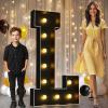 Pooqla 4 FT Marquee Light Up Letters, Black Marquee Letter Lights 4 Feet Tall for Birthday Decoration, Big Mosaic Letters Sign for Balloons Party Anniversary Wedding Decorations, Giant Warm White L view 1