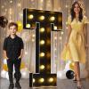 Pooqla 4 FT Marquee Light Up Letters, Black Marquee Letter Lights 4 Feet Tall for Birthday Decoration, Big Mosaic Letters Sign for Balloons Party Anniversary Wedding Decorations, Giant Warm White T view 1