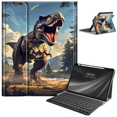 AIRWEE Keyboard Case for iPad Pro 12.9 inch 6th Generation 2022,for iPad Pro 12.9" 5th Gen 2021/4th Gen 2020 Case with Keyboard & Pencil Holder,Clear Rotate Stand for iPad 12.9 Pro Case,Dinosaur