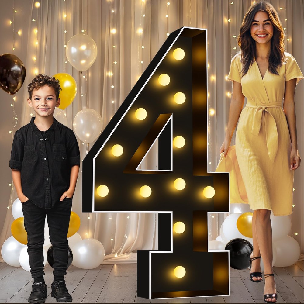 Pooqla 4FT Marquee Light Up Numbers 4 for 4th 40th Birthday Decorations