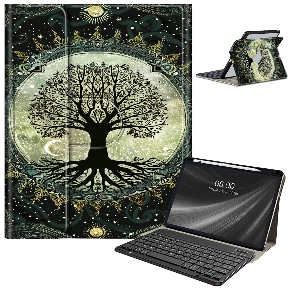 AIRWEE Keyboard Case for iPad Pro 12.9 inch 6th Generation 2022,for iPad Pro 12.9" 5th Gen 2021/4th Gen 2020 Case with Keyboard & Pencil Holder,Clear Rotate Stand for iPad 12.9 Pro Case,Tree Roots