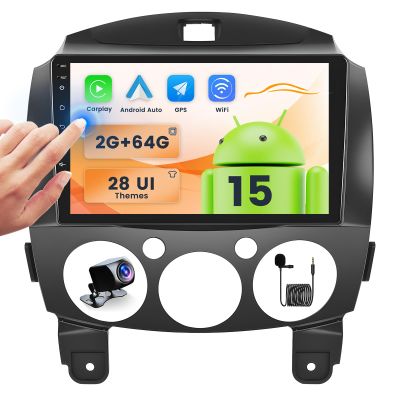 2+64GB Android Car Stereo for Mazda 2 2007-2014 Wireless Carplay Android Auto, 9 Inch Touchscreen Car Radio GPS Navi WiFi Bluetooth Backup Camera FM RDS Radio EQ SWC