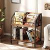 CHOEZON 2-Tier Vinyl Record Storage Holder Rack, 250 LP Albums Display Shelf, Wooden Vinyl Storage Rack with Wire Dividers for Records, CDs, Books, Rustic Brown and Black TCW07BF view 1