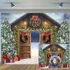 10x8ft Christmas Barn Door Photography Backdrop Winter Barn Xmas Tree Snow Background Xmas Festival Party Banner for Family Holiday Party Decor Banner Kids Adults Portrait Photo Booth Shoot Props view 1