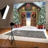 10x8ft Christmas Barn Door Photography Backdrop Winter Barn Xmas Tree Snow Background Xmas Festival Party Banner for Family Holiday Party Decor Banner Kids Adults Portrait Photo Booth Shoot Props view 2