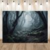 12x10ft Foggy Forest Backdrop Scary Spooky Forest Stone Bare Trees Halloween Party Background Birthday Newborn Baby Shower Kids Adult Portrait Wall Hanging Decor Photo Booth Prop view 1