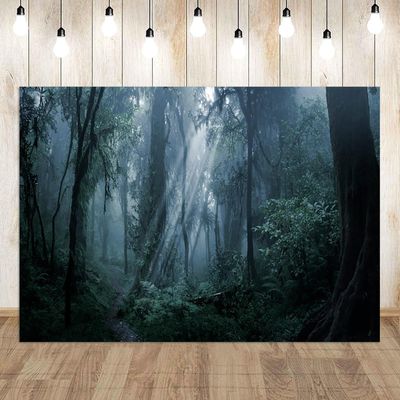 10x6.5ft Foggy Forest Backdrop Twilight Misty Forest Green Tree Path Nature Scenery Background Birthday Newborn Baby Shower Kids Adult Portrait Wall Hanging Decor Photo Booth Prop