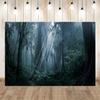 10x6.5ft Foggy Forest Backdrop Twilight Misty Forest Green Tree Path Nature Scenery Background Birthday Newborn Baby Shower Kids Adult Portrait Wall Hanging Decor Photo Booth Prop view 1