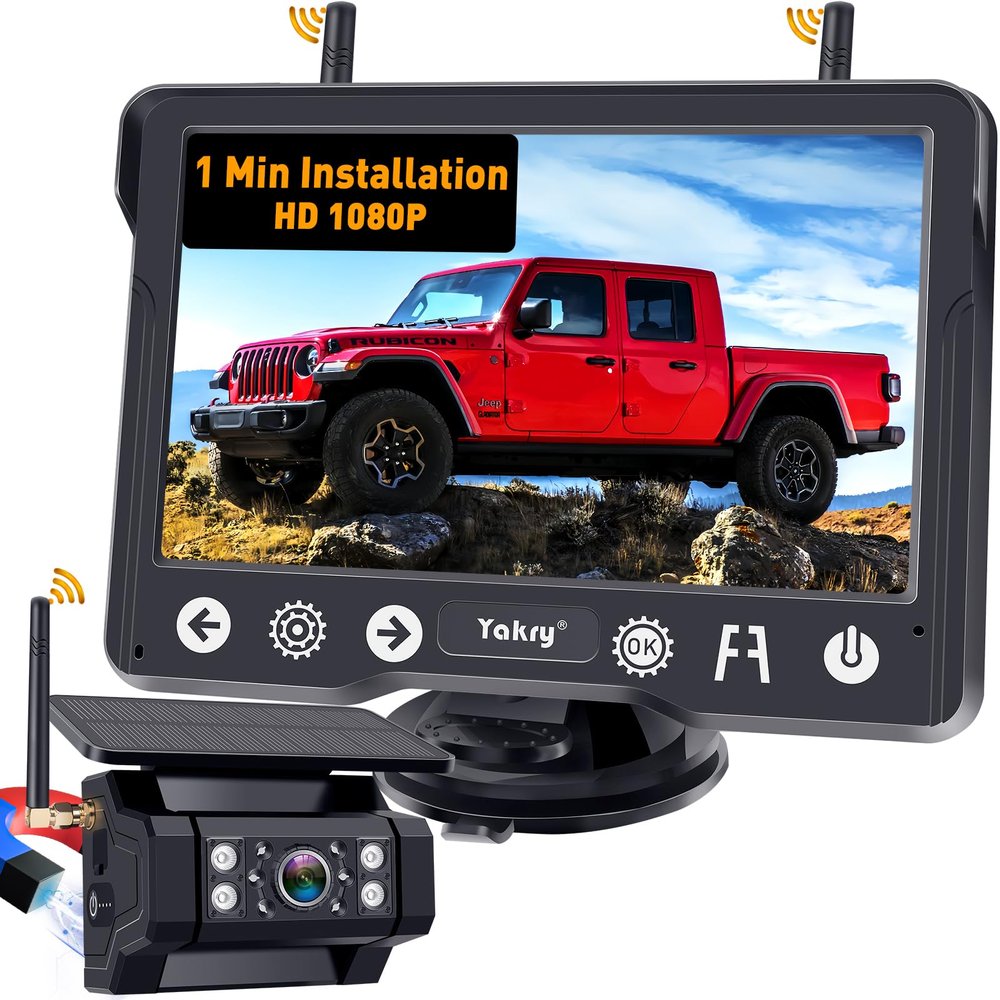 Wireless Backup Camera Magnetic for Truck: 1 Minute Easy Install HD 1080P Rear View Camera Solar - Portable Rechargeable 5 Inch Monitor System for Car Truck SUV RV Trailer Camper Y02