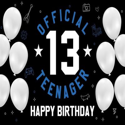 Pnylzzyxh Happy 13th Birthday Backdrop Official Teenager 13 Birthday Party Decoration Background for Boys Girls White Balloon 13 Years Old Birthday Party Cake Table Banner Studio Props 15x8ft