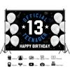 Pnylzzyxh Happy 13th Birthday Backdrop Official Teenager 13 Birthday Party Decoration Background for Boys Girls White Balloon 13 Years Old Birthday Party Cake Table Banner Studio Props 15x8ft view 3
