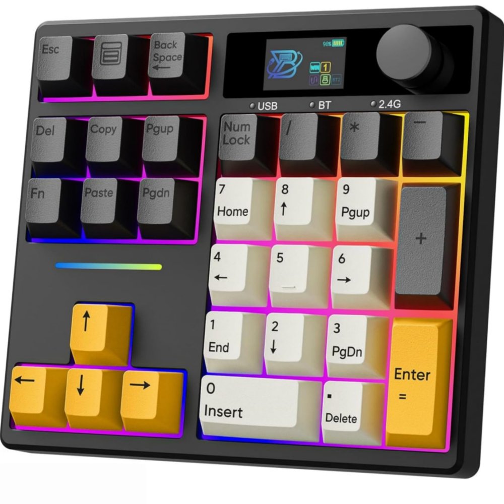 FKZ X BOYI TD31Pro Mechanical Numpad,Hot Swap Number Pad Keyboard with Screen&Knob Wireless BT5.0/2.4G/USB-C Wired Numeric Keypad Gasket RGB Gaming Numpad Mini Keyboard for PC/Laptop (Black)