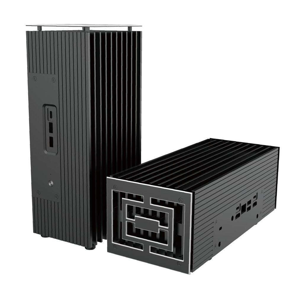 Akasa Turing RC Pro, Designed for ASUS NUC 14 Pro (Revel Canyon) Core i7, Aluminium Mini Fanless Case with Thermal Kit, Front USB A & C Ports, Vertical or Horizontal Placement, A-NUC101-M1B