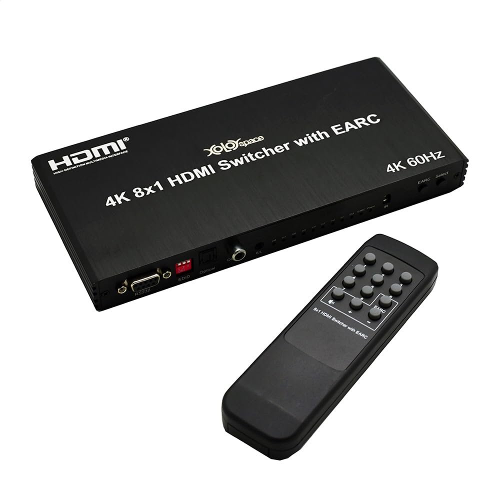 XOLORspace 21801 4k 60hz 8x1 HDMI Switch / 1X8 eARC Splitter Two in one w/Optical and 3.5mm Audio Extractor