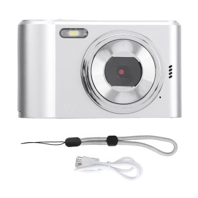 2.7K Digital Camera, 8X Digital Zoom 48MP Vlog Camera, 2.4 Inch Screen, Built in Fill Light, Support USB Data Transmission, Autofocus, Compact Travel Video Camera (Silver)
