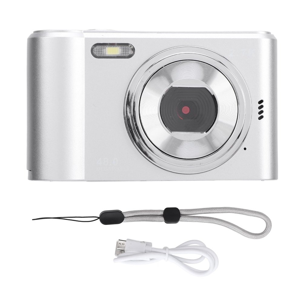 2.7K Digital Camera, 8X Digital Zoom 48MP Vlog Camera, 2.4 Inch Screen, Built in Fill Light, Support USB Data Transmission, Autofocus, Compact Travel Video Camera (Silver)