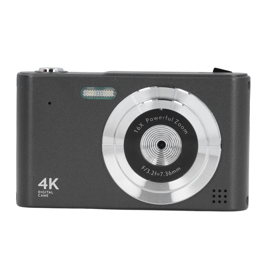 4K Digital Camera, HD 16MP 16X Digital Zoom, Auto Focus, Macro Function, Portable CCD Camera with LED Flashlight, Camera for Travel Students Teens (Black)