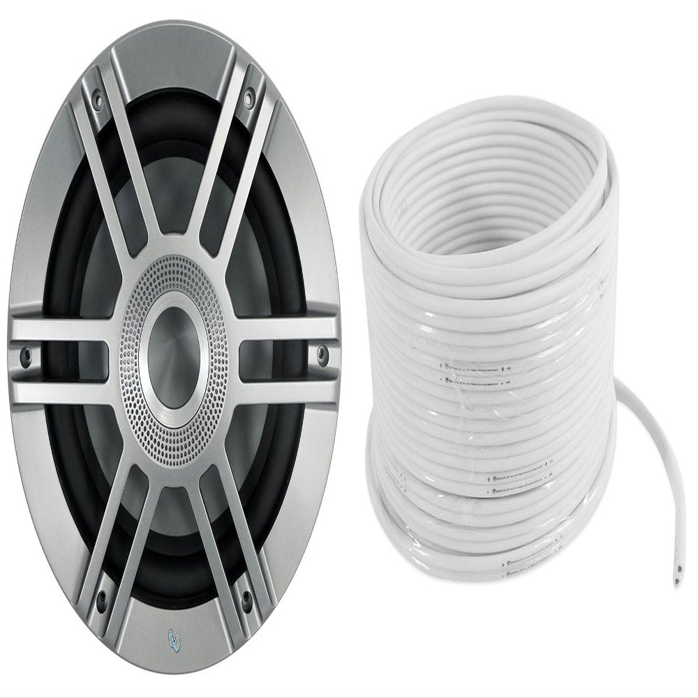Audiosavings Bundle: Infinity Kappa 1050M 10" 900 Watt Marine Subwoofer w/RGB Lighting 2 or 4 Ohm Bundle with Rockville Marine 14G50 OFC 14 Gauge 50 Foot 100% Copper Speaker Wire (2 Items)