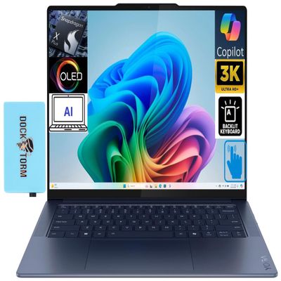 Lenovo Yoga Slim 7X Copilot PC Laptop 14.5" Touchscreen OLED 3K 1000 nits Display (Snapdragon X Elite X1E-78-100, 16GB LPDDR5X, 512GB SSD, Backlit KB, WiFi 7, Win 11 Pro) w/DKZ USB Port Expander