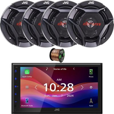 JVC KW-M590BT Double DIN 6.8" Capacitive Touchscreen Digital Media Bluetooth USB/AM/FM Radio Receiver Bundle Combo With Two Pairs (QTY 4) Of 6.5" 300W Max Power 2-Way Coaxial Car Audio Speakers W/Wire