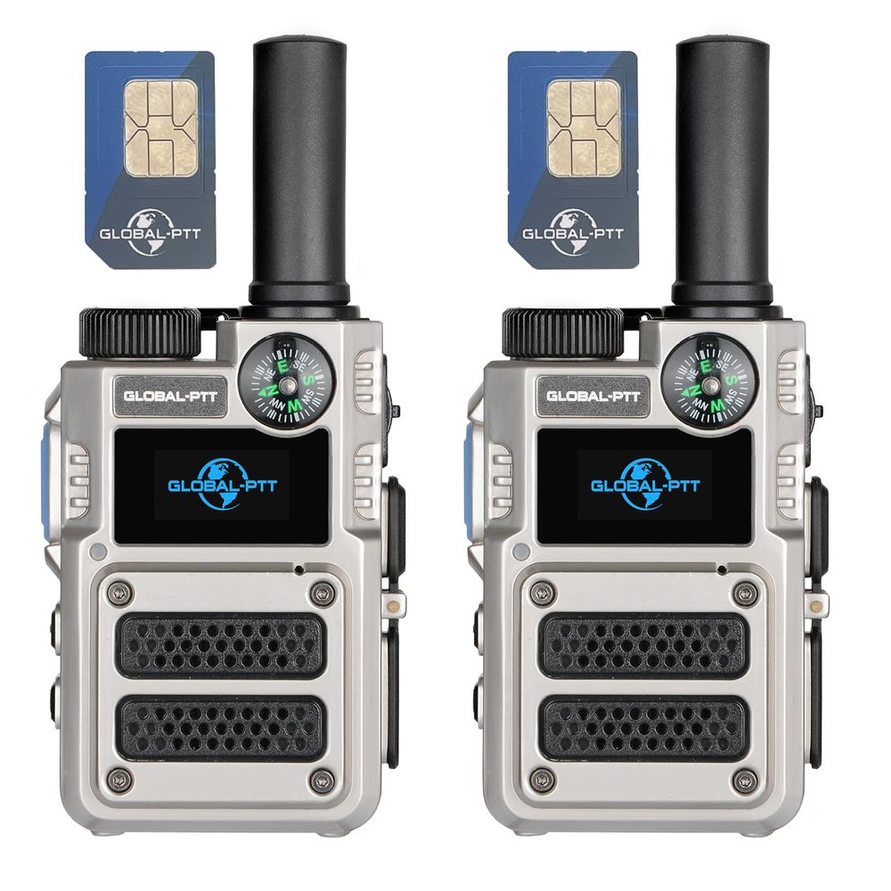 Global-PTT 2-Pack 4G Push to Talk Over Cellular Radio Walkie Talkie - Pre-Installed SIM Cards, Nationwide Coverage Unlimited Distance, Audio, TFT LCD Display, Reliable & Durable (Silver)