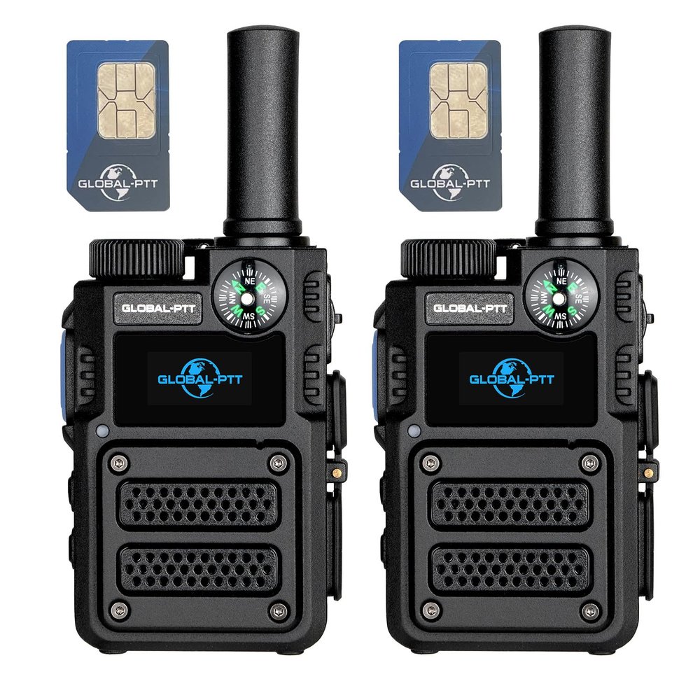 Global-PTT 2-Pack 4G Push to Talk Over Cellular Radio Walkie Talkie - Pre-Installed SIM Cards, Nationwide Coverage Unlimited Distance, Audio, TFT LCD Display, Reliable & Durable (Black)