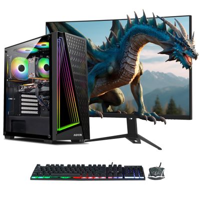 AQVIN Gaming PC - AQ50 - Intel Core i7 Upto 4.00GHz, RTX 3050 8GB GPU, 27 inch Gaming Curve Monitor, 32GB with 1TB SSD, Windows 10 Pro