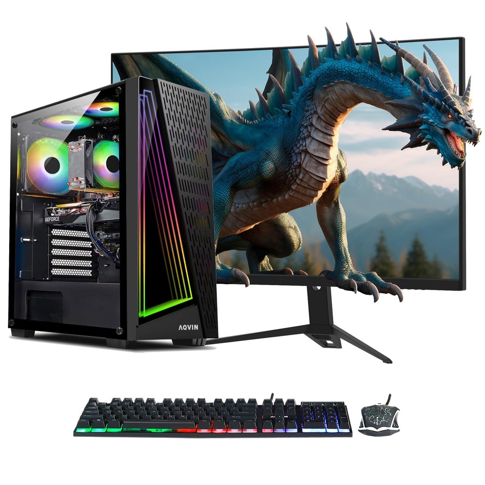 AQVIN Gaming PC - AQ50 - Intel Core i7 Upto 4.00GHz, RTX 3050 8GB GPU, 27 inch Gaming Curve Monitor, 32GB with 1TB SSD, Windows 10 Pro