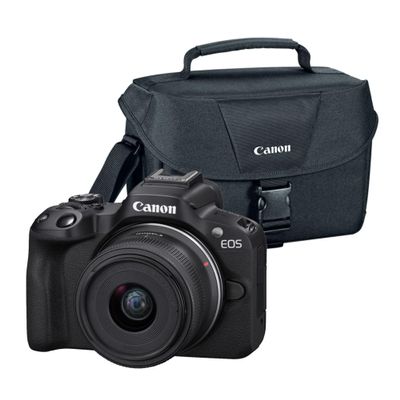 Canon EOS R50 Mirrorless Camera with 18 to 45mm Lens (Black) Bundle with Canon 200ES EOS DSLR Camera Gadget Bag (2 Items)