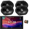 JVC KW-M590BT Double DIN 6.8" Capacitive Touchscreen Digital Media Bluetooth USB/AM/FM Radio Receiver Bundle Combo with Two Pairs (Qty 4) 6x8 300W Max Power 2-Way Coaxial Car Audio Speakers W/Wire view 1