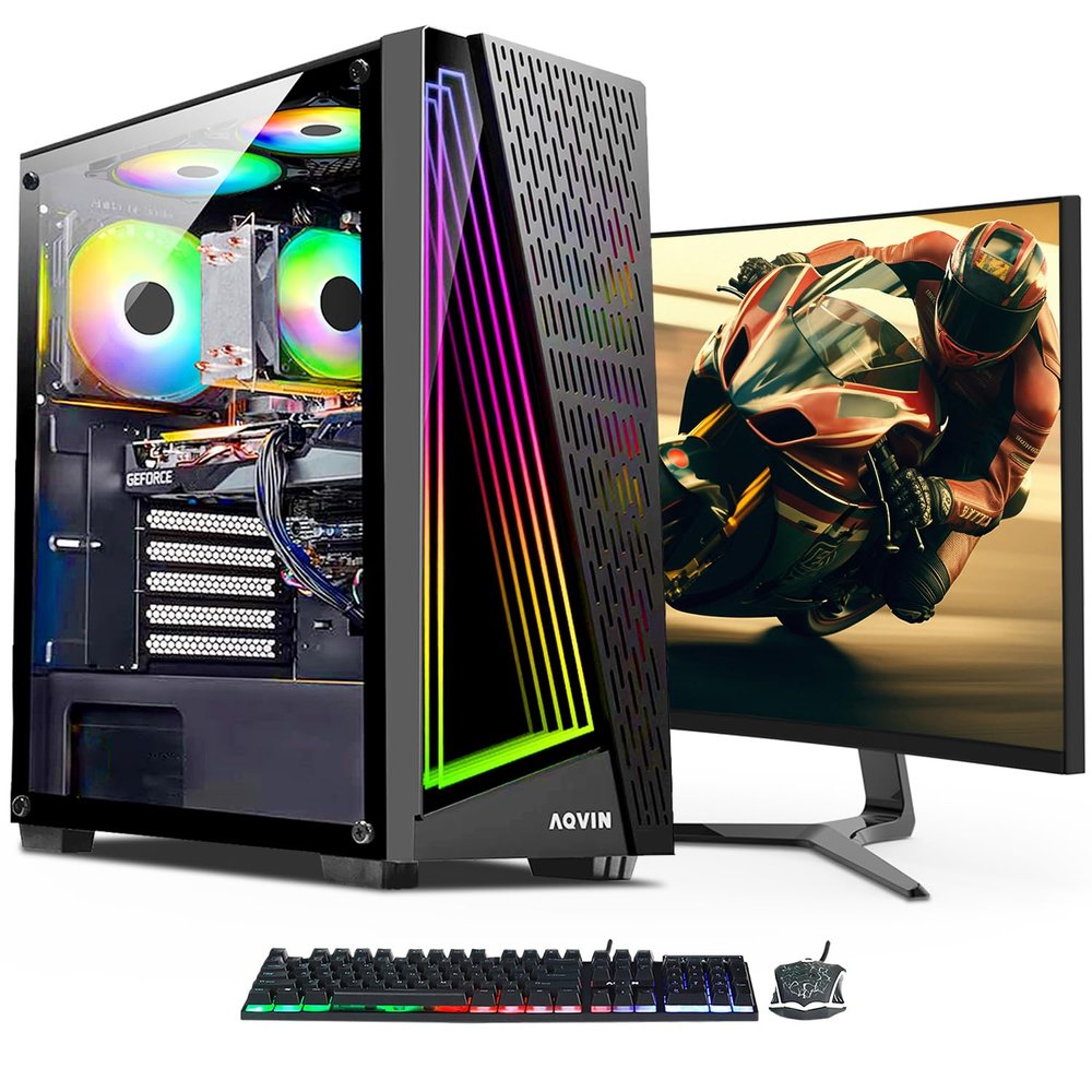 AQVIN Gaming PC - AQ50 - Intel Core i7 Upto 4.00GHz, RTX 3050 8GB GPU, 24 inch Gaming Curve Monitor, 32GB with 1TB SSD, Windows 10 Pro
