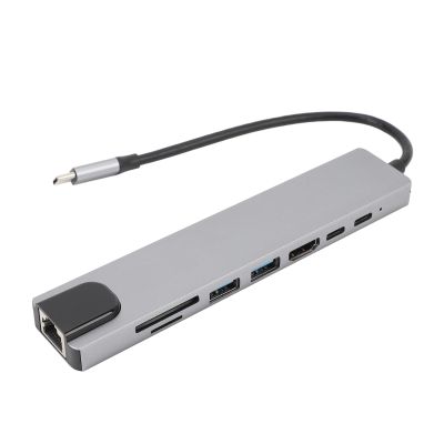 8 in 1 Type C Hub with 4K HD Multimedia Interface, USB 3.0, RJ45, 87W PD, Memory Card Adapter for Pro, Type C Docking Station
