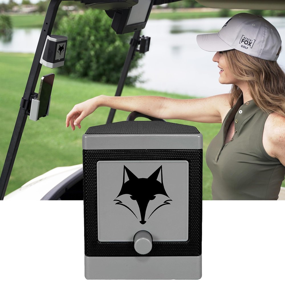 DESERT FOX GOLF DJ-10 Golf Cart Bluetooth Speaker  Wireless Magnetic Golf Speaker with Secure Mount  Loud, Weatherproof Sound with Retro Volume Knob & Built-in Charging (Gray)