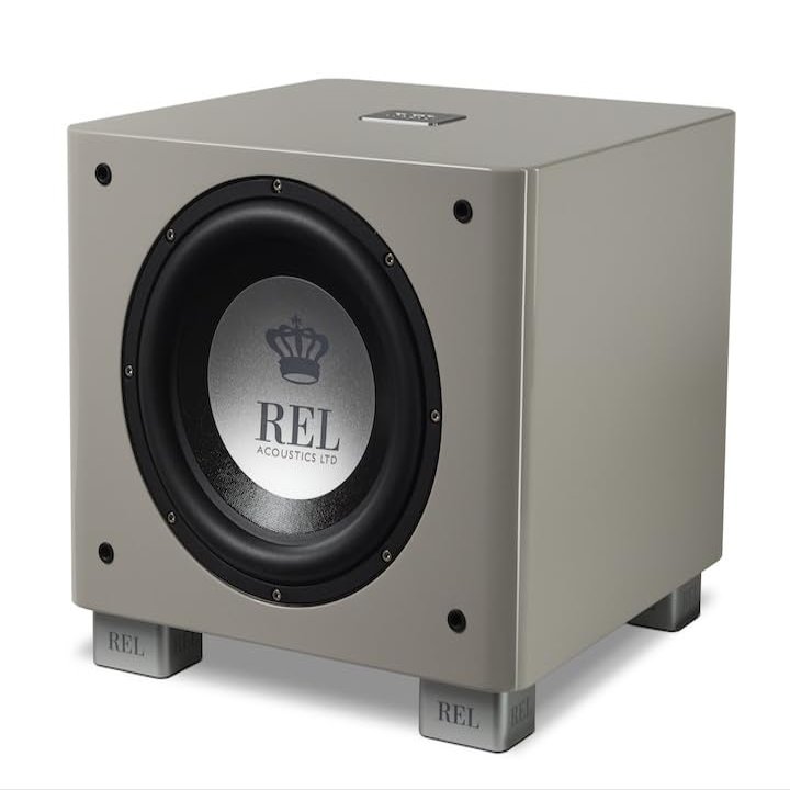 REL T/9x 10-Inch Powered Subwoofer Sealed Design with Class AB Amplifier, RCA Inputs, and Deep Bass for HiFi Stereo Systems, Home Theater, and Surround Sound High Gloss Grey Finish