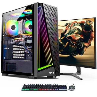 AQVIN Gaming PC - AQ50 - Intel Core i7 Upto 4.00GHz, RTX 3050 6GB GPU, 24 inch Gaming Curve Monitor, 32GB with 1TB SSD, Windows 10 Pro