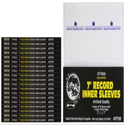 (500 Pack) 7-Inch Vinyl Record Inner Sleeves  Archival Quality, Anti-Static, Triple-Layer HDPE & Rice Paper for Added Rigidity  Acid-Free, Snug Fit, Durable & Easy to Handle
