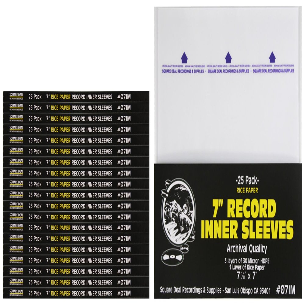 (500 Pack) 7-Inch Vinyl Record Inner Sleeves  Archival Quality, Anti-Static, Triple-Layer HDPE & Rice Paper for Added Rigidity  Acid-Free, Snug Fit, Durable & Easy to Handle