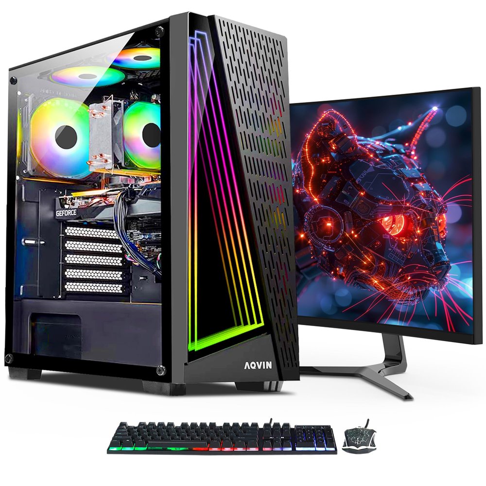 AQVIN Gaming PC - AQ50 - Intel Core i7 Upto 4.00GHz, GTX 1660 Super 6GB GPU, 24 inch Gaming Curve Monitor, 32GB with 1TB SSD, Windows 10 Pro