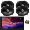 JVC KW-M595BT Double DIN 6.8" WSVGA LCD Touchscreen Bluetooth USB/AM/FM Stereo Digital Media Receiver Bundle Combo with Two Pairs (Qty 4) 6x8 300W 2-Way Coaxial Car Audio Speakers, Speaker Wire view 1