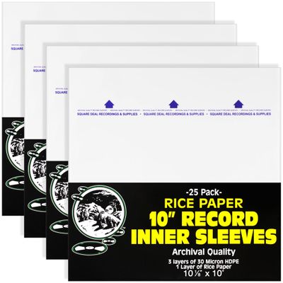 (100) 10" Record Inner Sleeves - 3-Layers of Archival Quality, Anti-Static HDPE with Rice Paper Enclosed Insert for Extra Rigidity #10IM
