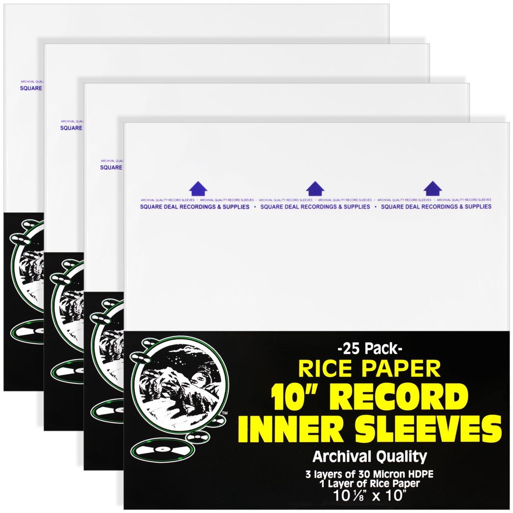 (100) 10" Record Inner Sleeves - 3-Layers of Archival Quality, Anti-Static HDPE with Rice Paper Enclosed Insert for Extra Rigidity #10IM