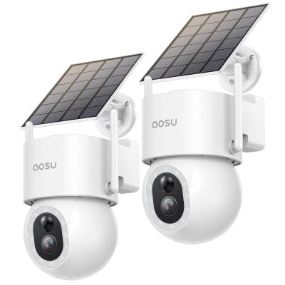 AOSU Solar Security Cameras Wireless Outdoor - 3K 5MP Home Security Camera, 360 Panoramic View, 400-Lumen Floodlight Camera, Color Night Vision, WiFi Cameras, Auto Tracking, AI Human Detection,2 Pack